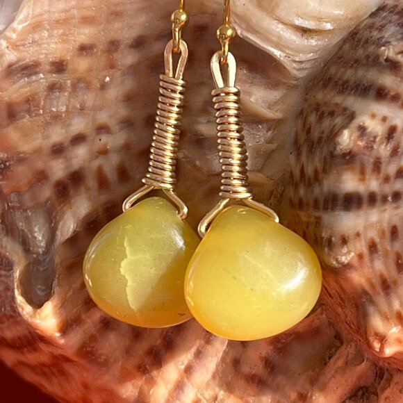 Jade Teardrop Earrings, Wire Wrapped, Handmade Dangle Earrings - Picture 4 of 4